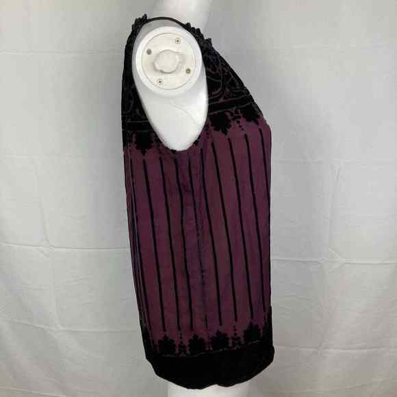 Max Studio‎ Shirt Womens XS Purple Black Velvet Floral Sleeveless Halter Pleated - Picture 3 of 9
